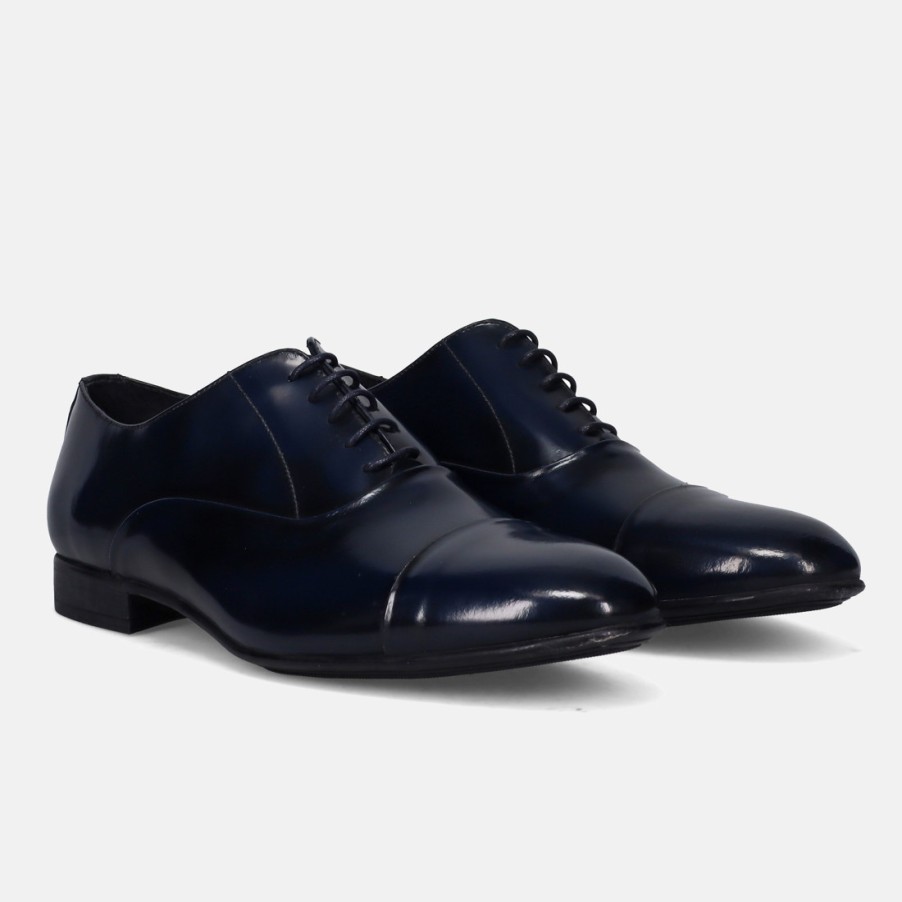 Manner SANGIORGIO Schnuren | Sangiorgio Herren-Oxford-Schuh Aus Blauem Geburstetem Leder