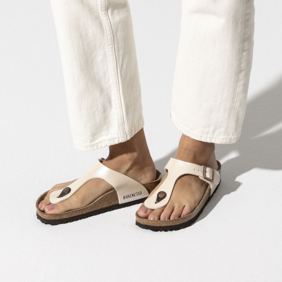 Frauen SANGIORGIO Sandalen | Birkenstock Gizeh Graceful Pearl White Birko Flor