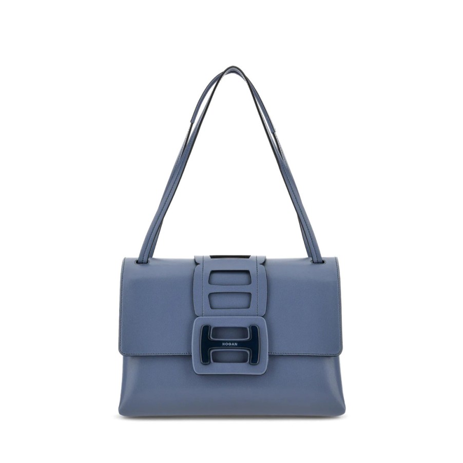 Frauen SANGIORGIO Schultertaschen | Hogan H-Bag Mittelgrose Umhangetasche Aus Hellblauem Leder