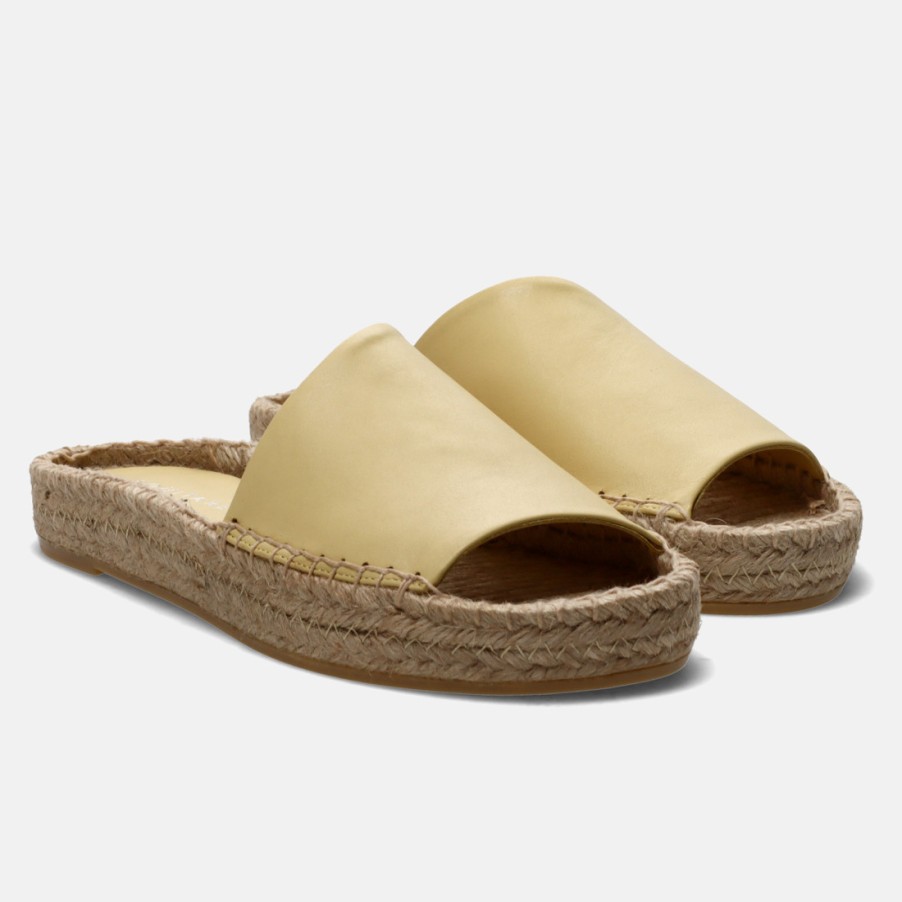 Frauen SANGIORGIO Sandalen | Equitare Damen-Slipper Aus Gelbem Leder Mit Seilsohle