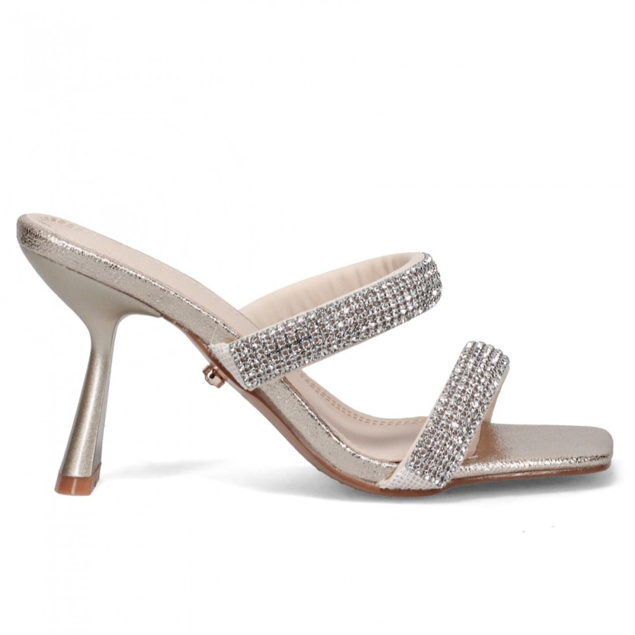 Frauen SANGIORGIO Sandalen | Twenty Fourhaitch Sadira Slingback-Mules In Platin Mit Strasssteinen