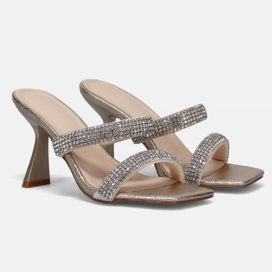 Frauen SANGIORGIO Sandalen | Twenty Fourhaitch Sadira Slingback-Mules In Platin Mit Strasssteinen