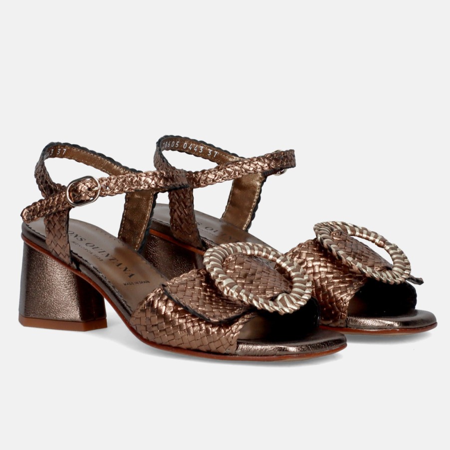 Frauen SANGIORGIO Sandalen | Bayona Pons Quintana Bayona Bronze Sandale Aus Gewebtem Leder