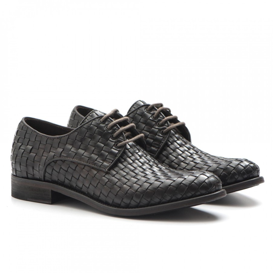 Manner SANGIORGIO Schnuren | Brecos Herren-Derby-Schuhe Aus Weichem, Braunem, Gewebtem Leder