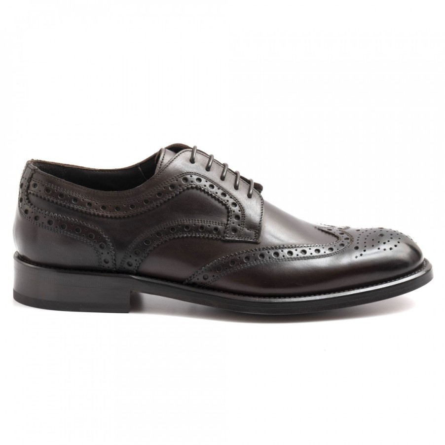 Manner SANGIORGIO Schnuren | Cangiano Derby-Brogue-Schuhe Fur Herren Aus Dunkelbraunem Leder