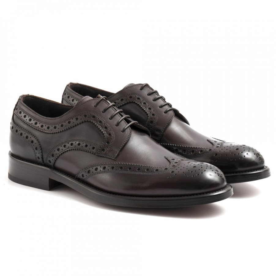 Manner SANGIORGIO Schnuren | Cangiano Derby-Brogue-Schuhe Fur Herren Aus Dunkelbraunem Leder