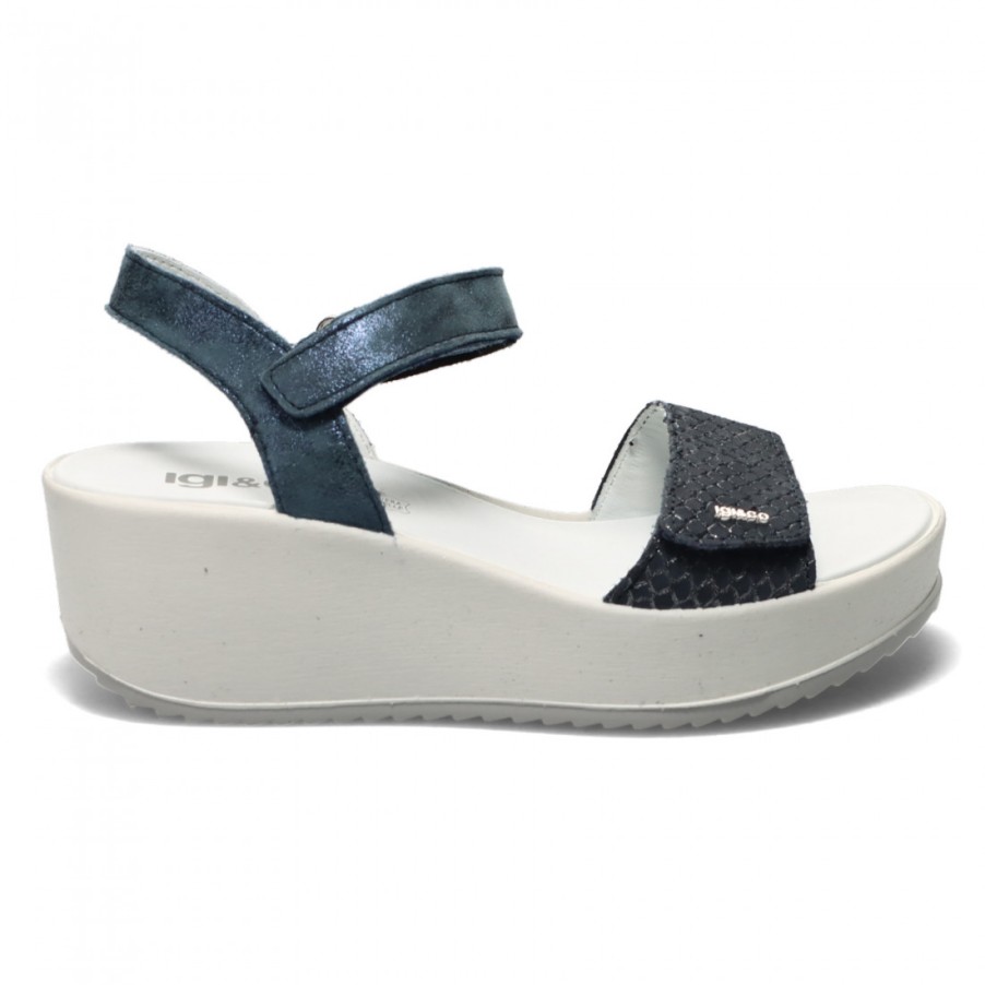 Frauen SANGIORGIO Sandalen | Igi&Co Candy Damensandale Aus Blauem Leder