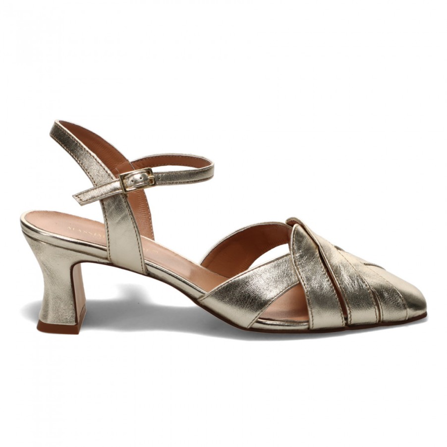 Frauen SANGIORGIO Sandalen | Massimo Baldi Slingback Aus Platinleder Mit Mittlerem Absatz