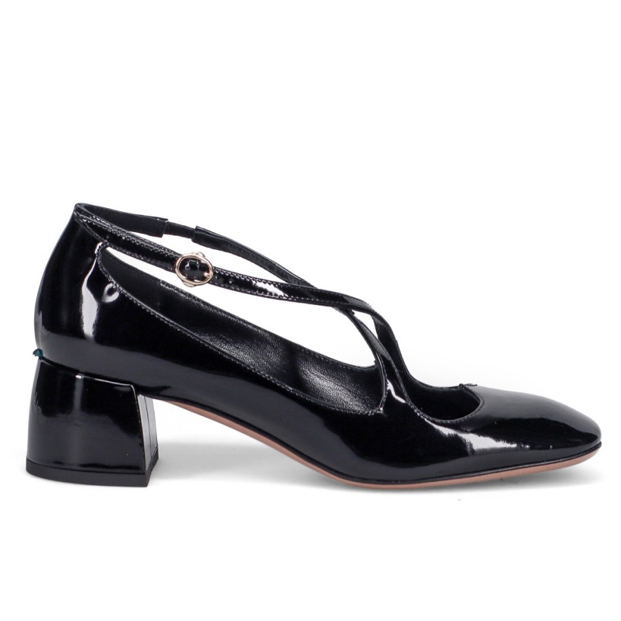 Frauen SANGIORGIO Pumps | A.Bocca Two For Love Schwarze Criss-Cross-Pumps Aus Lackleder