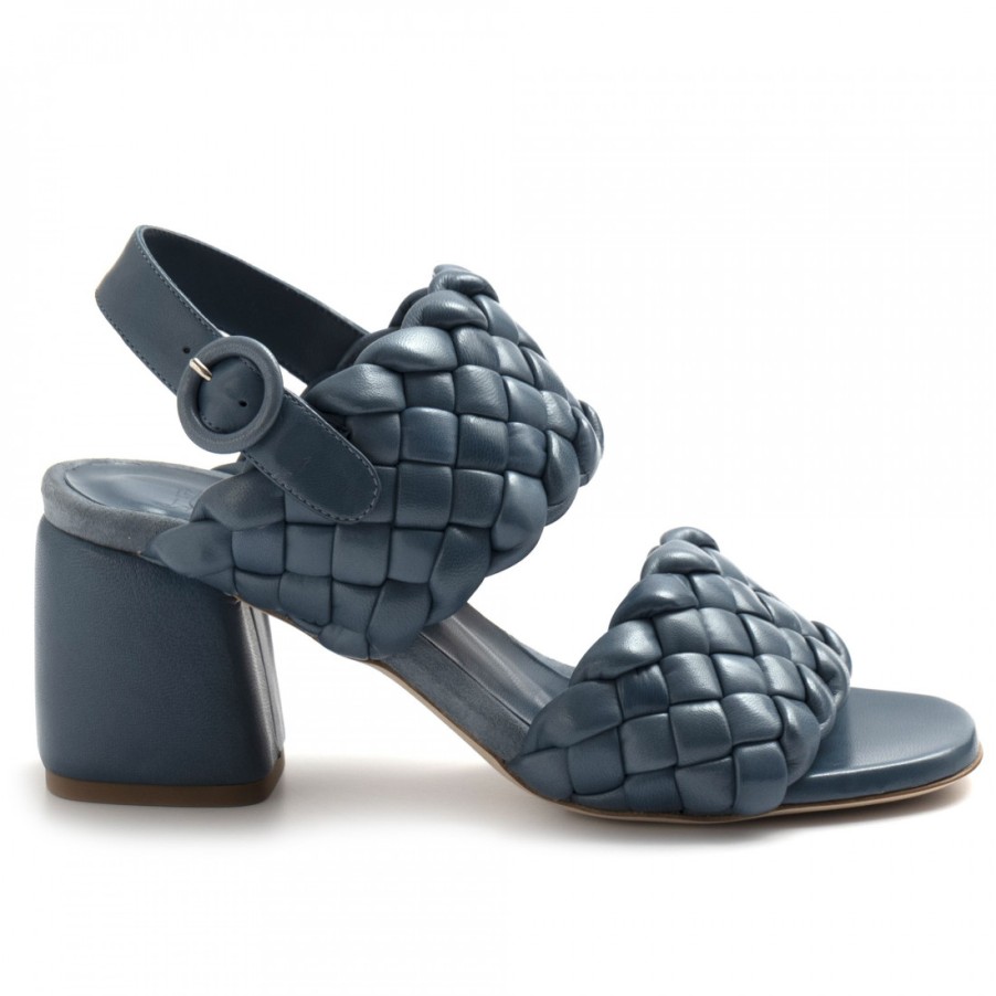 Frauen SANGIORGIO Sandalen | Lorenzo Masiero Sandale Aus Hellblauem, Weichem, Gewebtem Leder