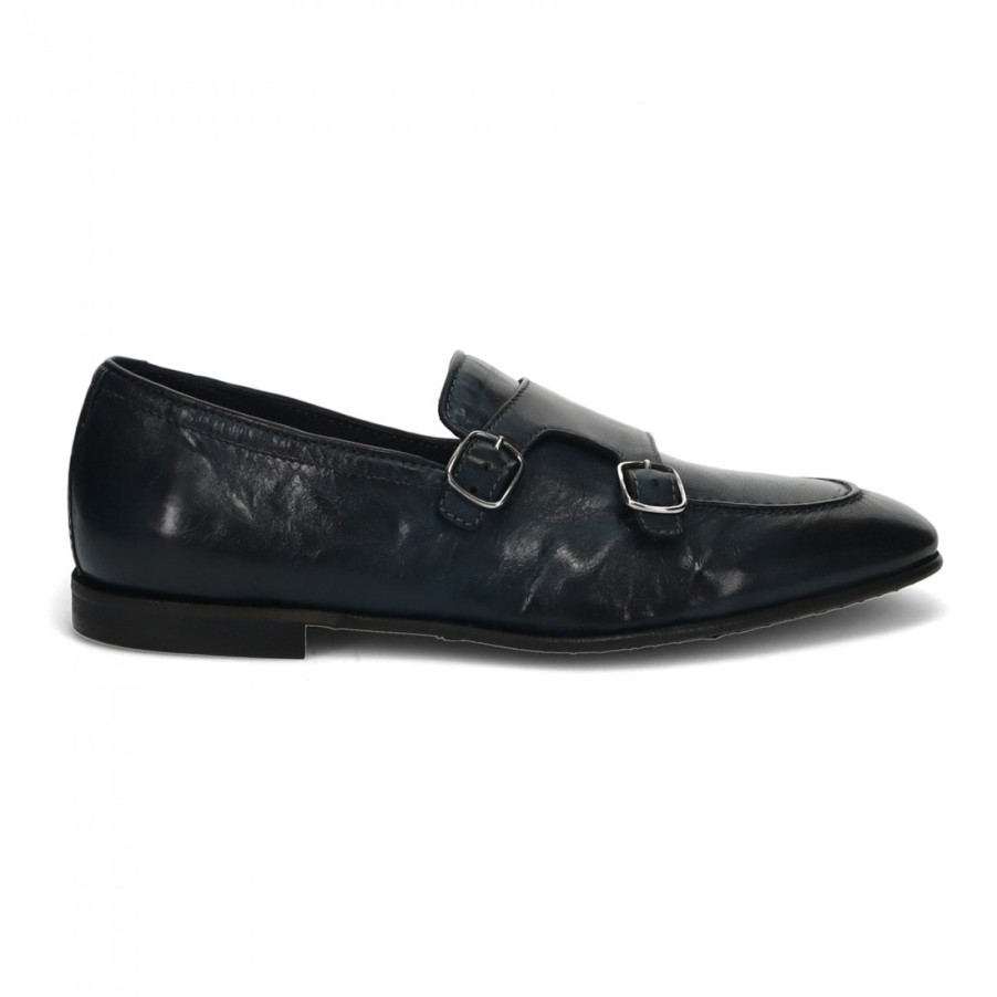 Manner SANGIORGIO Slipper | Pawelk'S Doppel-Monkstraps Fur Herren Aus Blauem Leder