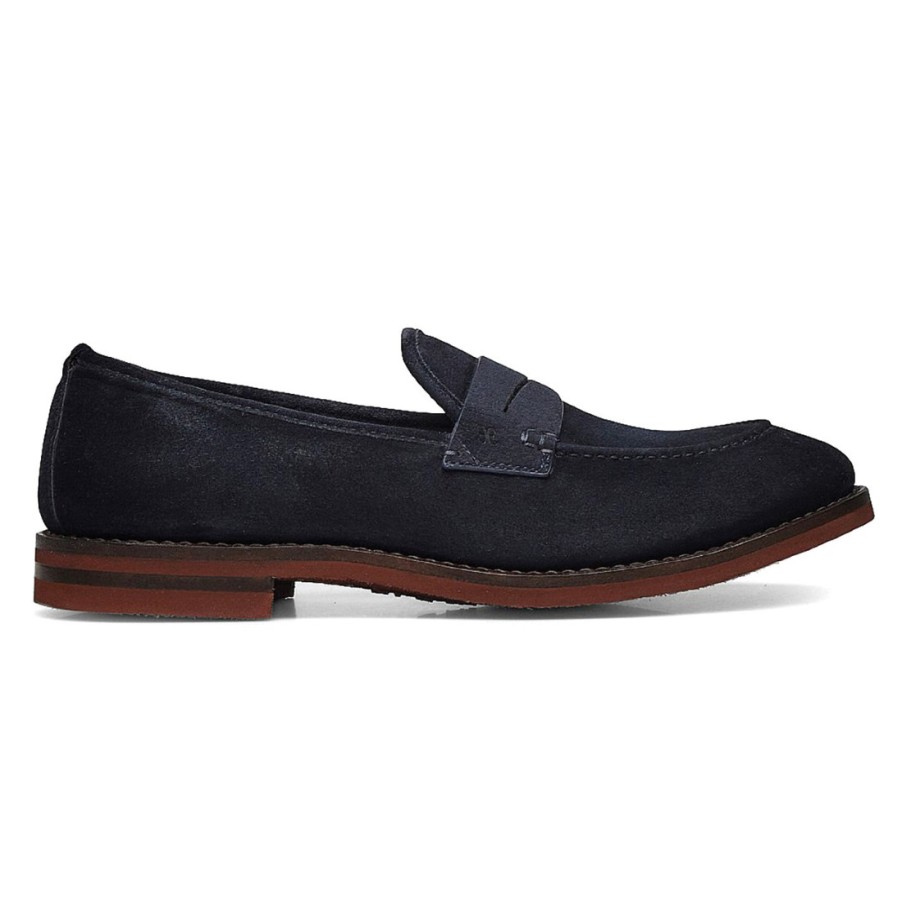 Manner SANGIORGIO Slipper | Fabi Alex Flex Goodyear Herren-Mokassin Aus Blauem Wildleder