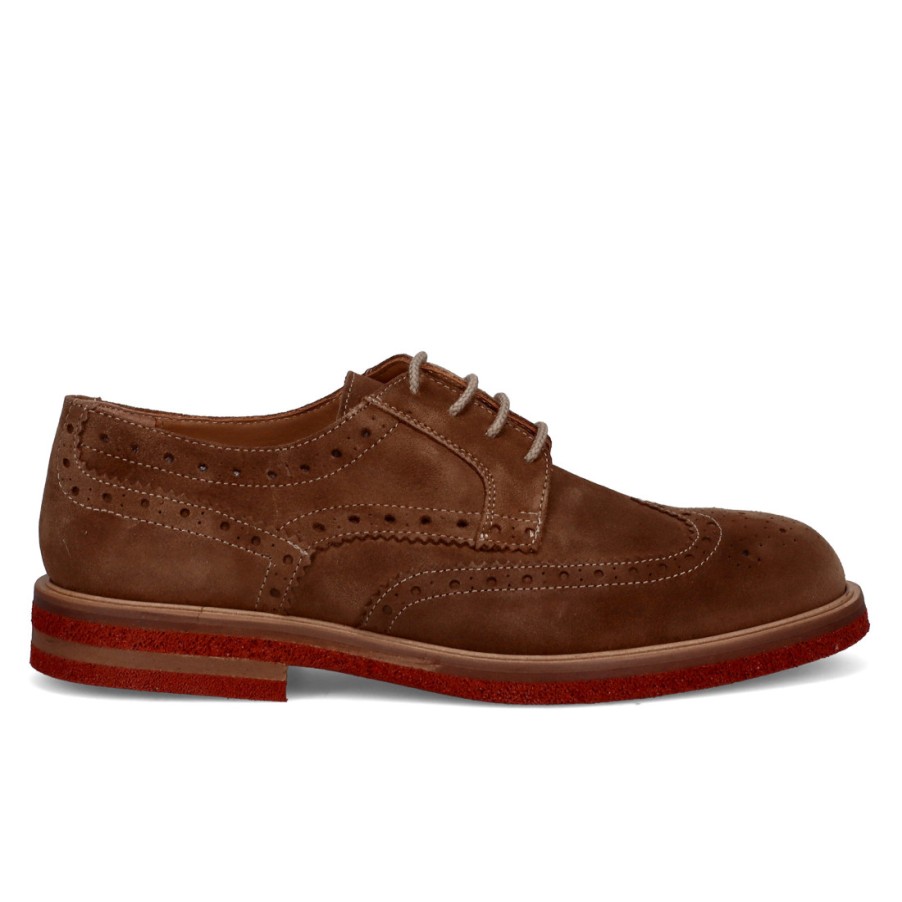 Manner SANGIORGIO Schnuren | Sangiorgio Herren-Derby-Brogue-Schuh Aus Hellbraunem Wildleder