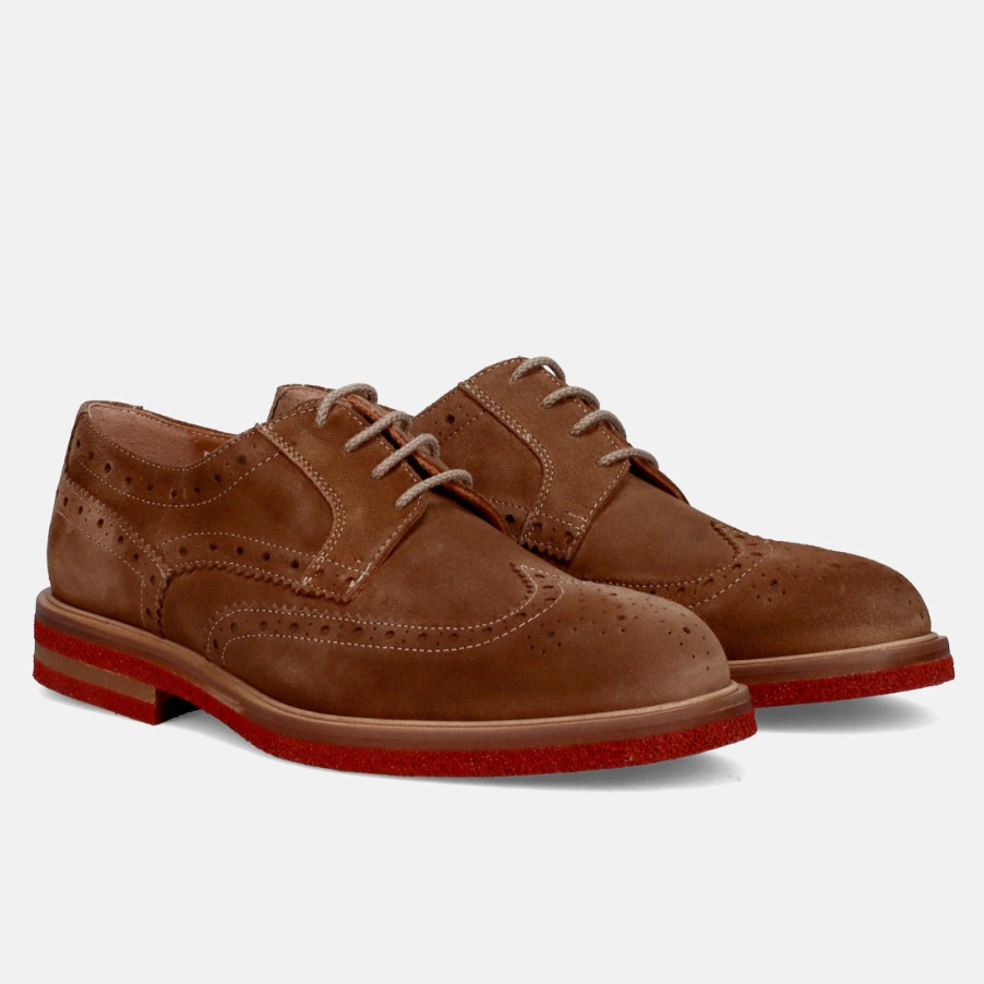 Manner SANGIORGIO Schnuren | Sangiorgio Herren-Derby-Brogue-Schuh Aus Hellbraunem Wildleder