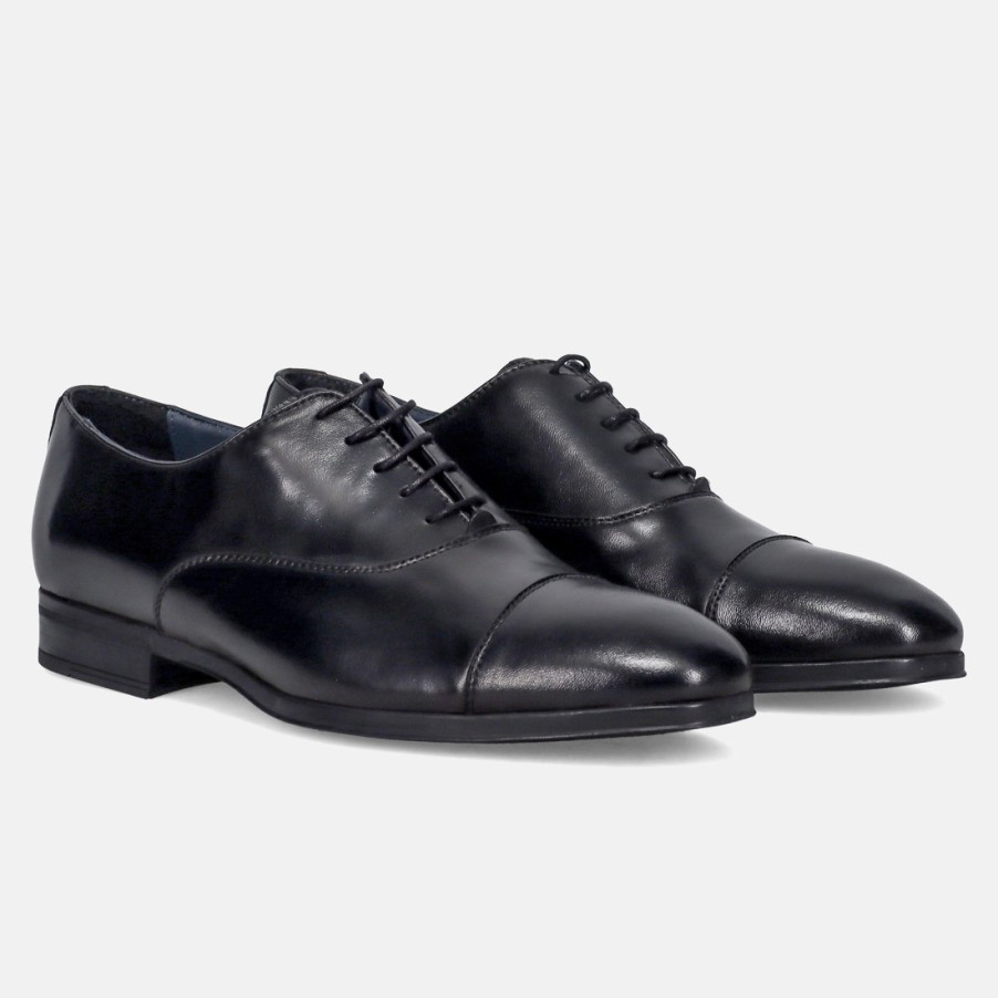 Manner SANGIORGIO Schnuren | Herren-Oxford-Schuh Calpierre 1251 In Schwarz Aus Weichem Leder