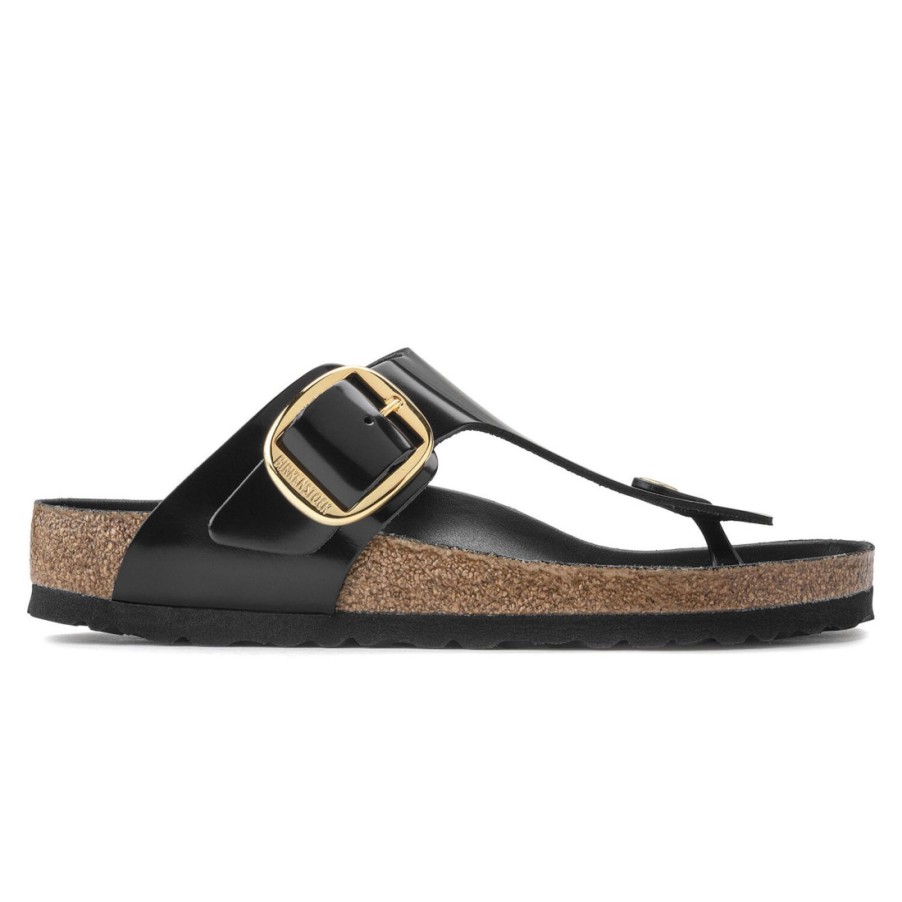 Frauen SANGIORGIO Sandalen | Gizeh Big Buckle High Shine Black Thong Sandale