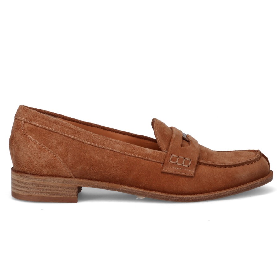 Frauen SANGIORGIO Slipper | Grelis Damen-Penny-Loafer-Mokassin Aus Cognacfarbenem Wildleder