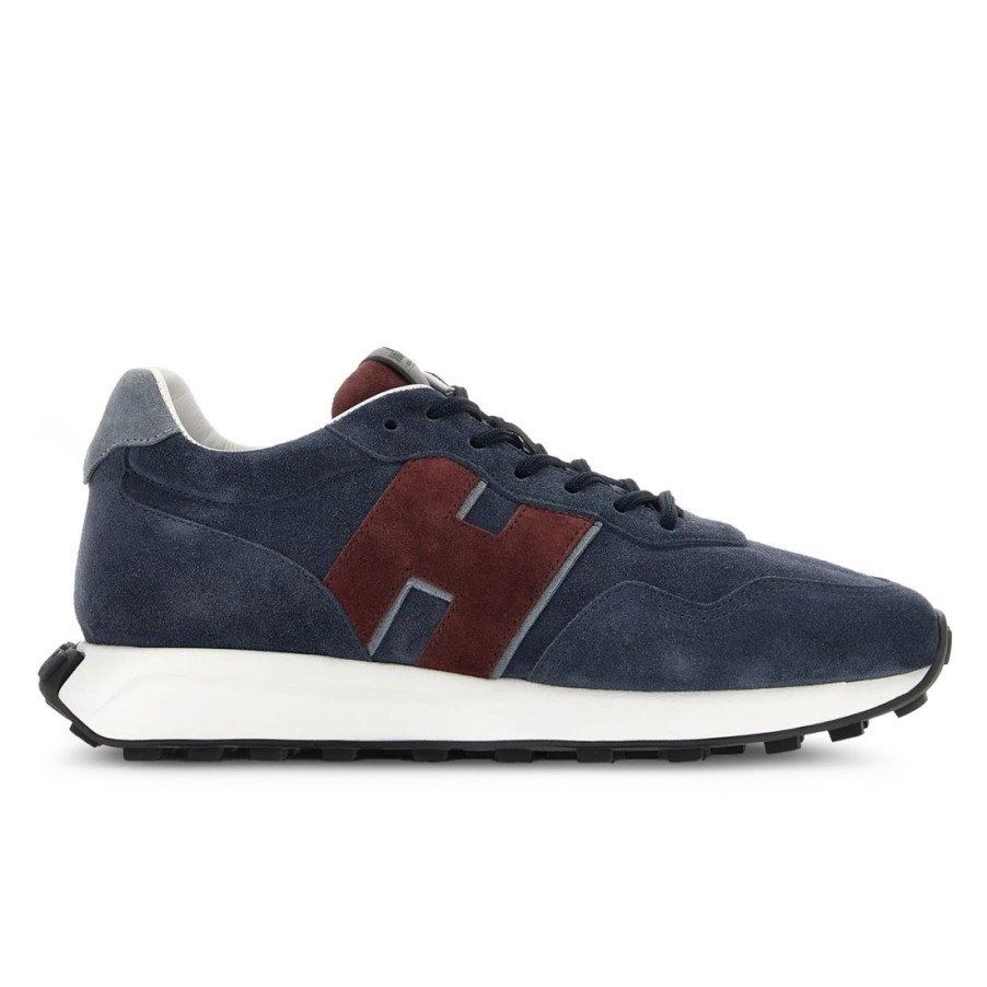 Manner SANGIORGIO Turnschuhe | Hogan H601 Herren-Sneaker Aus Blauem Und Burgunderrotem Wildleder