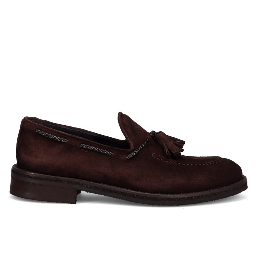 Manner SANGIORGIO Slipper | Jerold Wilton Quasten-Loafer Aus Weichem Braunem Wildleder