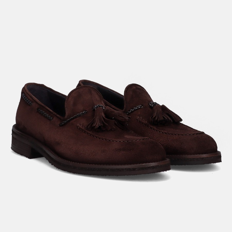 Manner SANGIORGIO Slipper | Jerold Wilton Quasten-Loafer Aus Weichem Braunem Wildleder