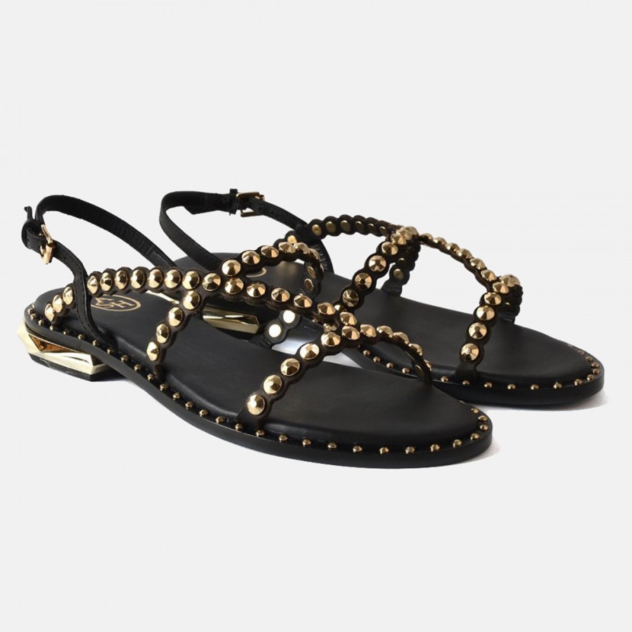 Frauen SANGIORGIO Sandalen | Ash Paola Sandale Aus Schwarzem Leder Mit Goldenen Nieten