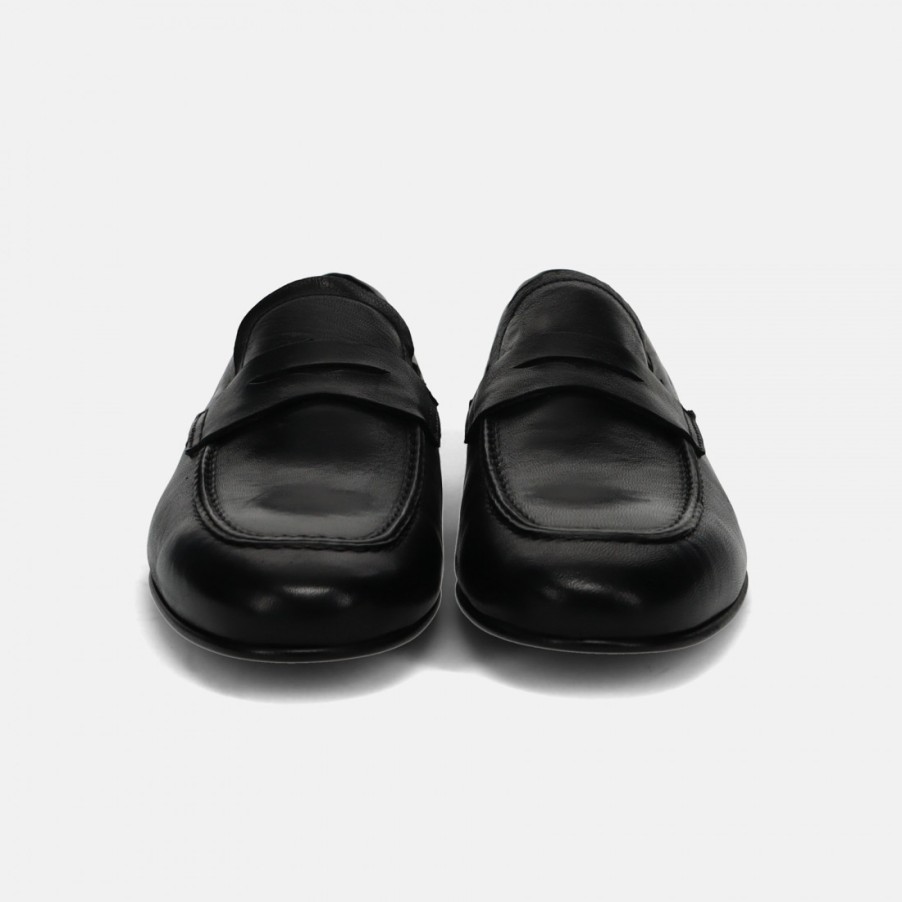 Manner SANGIORGIO Slipper | Sangiorgio Eleganter Mokassin Aus Schwarzem, Weichem Leder