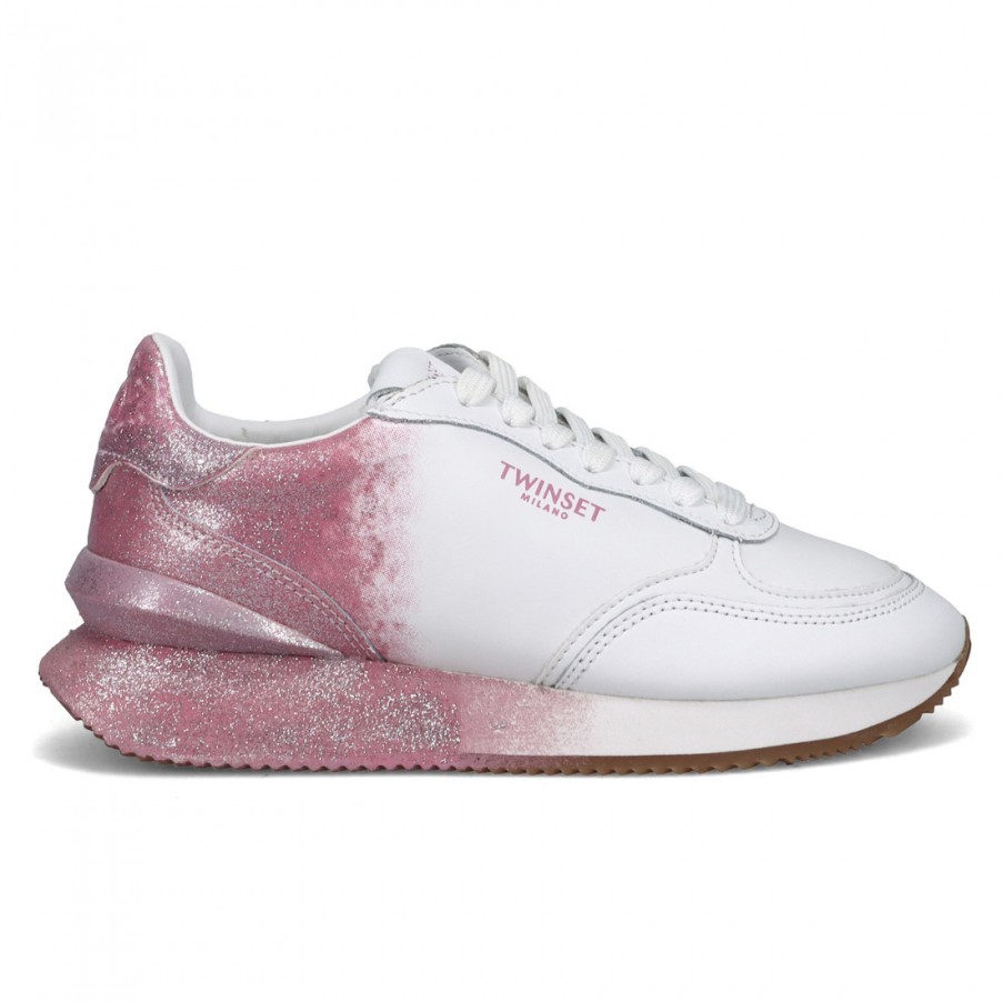 Frauen SANGIORGIO Turnschuhe | Weiser Und Rosafarbener Sneaker Von Twinset Fur Damen