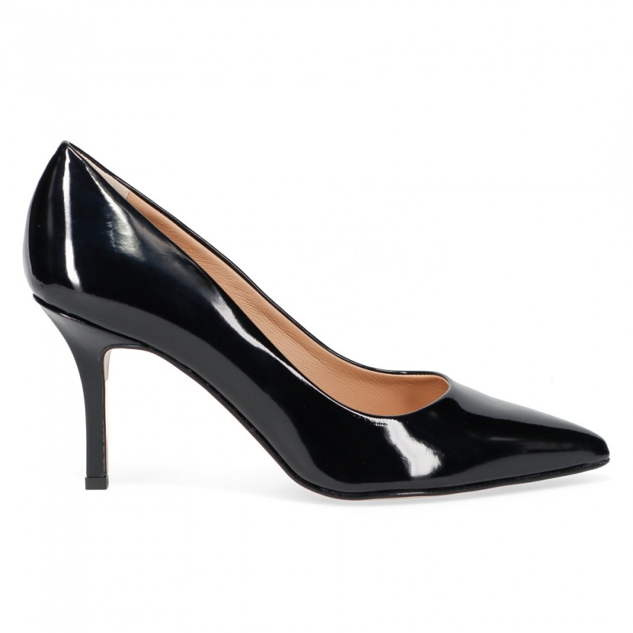 Frauen SANGIORGIO Pumps | Schwarze Sangiorgio-Pumps Aus Lackleder Mit Mittlerem Absatz