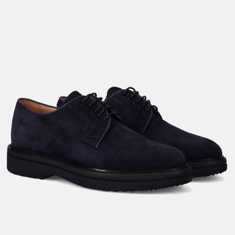 Manner SANGIORGIO Schnuren | Brecos Herren-Derby-Schuh Aus Blauem, Weichem Wildleder