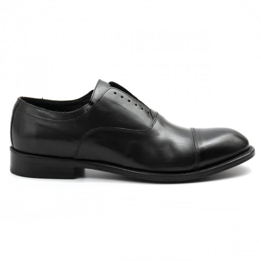 Manner SANGIORGIO Schnuren | Jp David Herren-Oxford-Slip-On-Schuhe Aus Schwarzem Leder