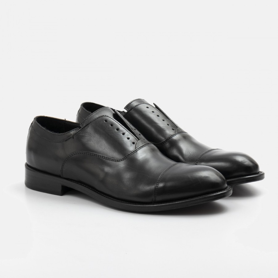 Manner SANGIORGIO Schnuren | Jp David Herren-Oxford-Slip-On-Schuhe Aus Schwarzem Leder