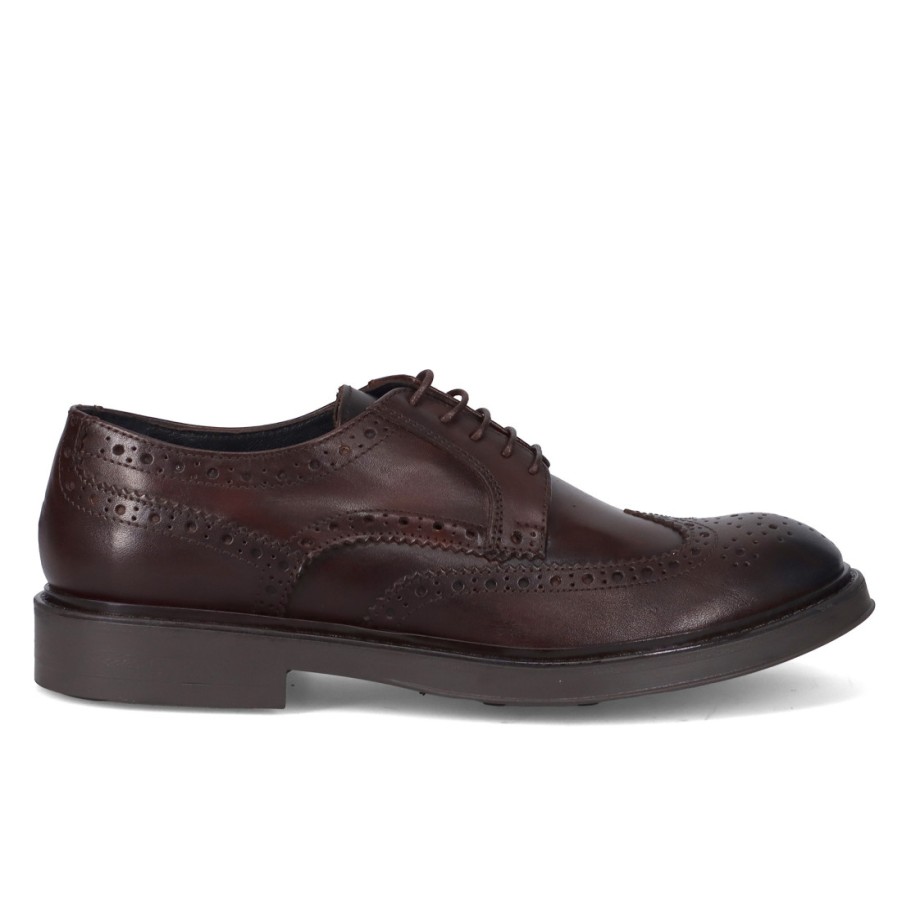 Manner SANGIORGIO Schnuren | Sangiorgio Herren-Derby-Schuh Aus Braunem Leder