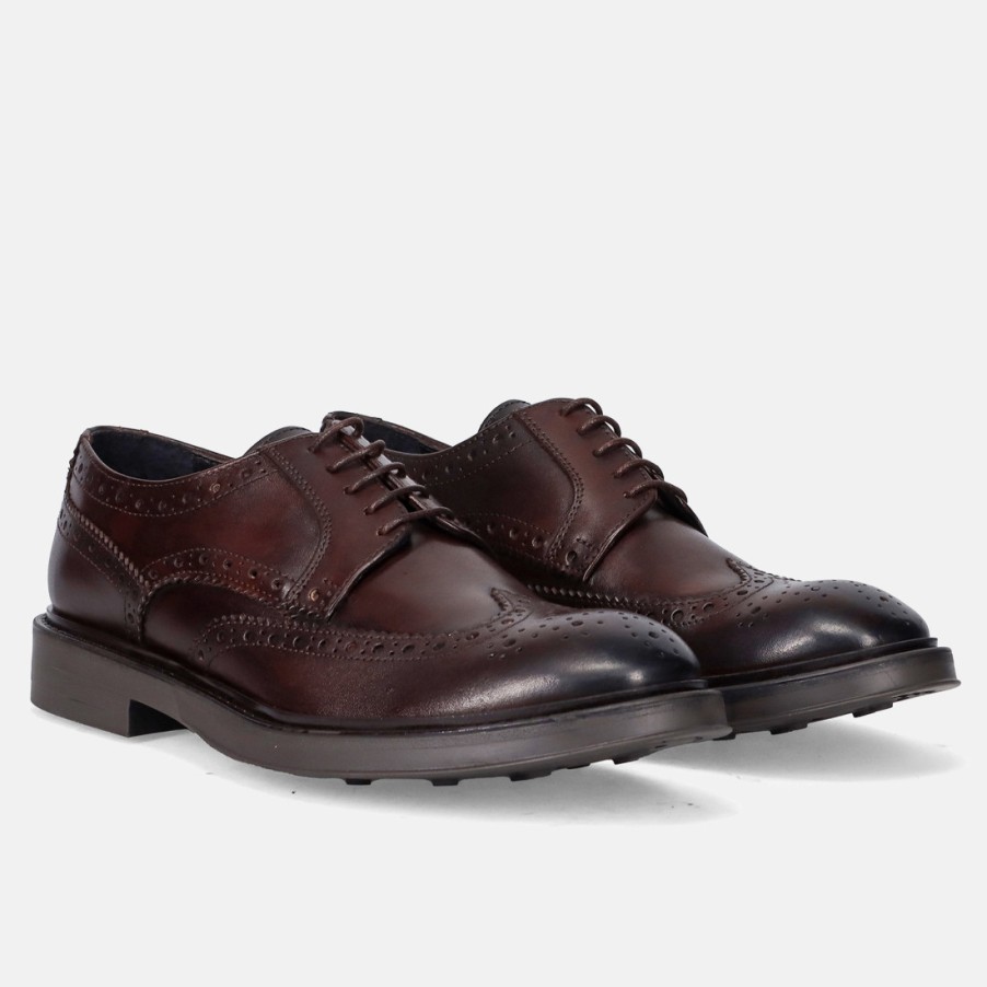 Manner SANGIORGIO Schnuren | Sangiorgio Herren-Derby-Schuh Aus Braunem Leder