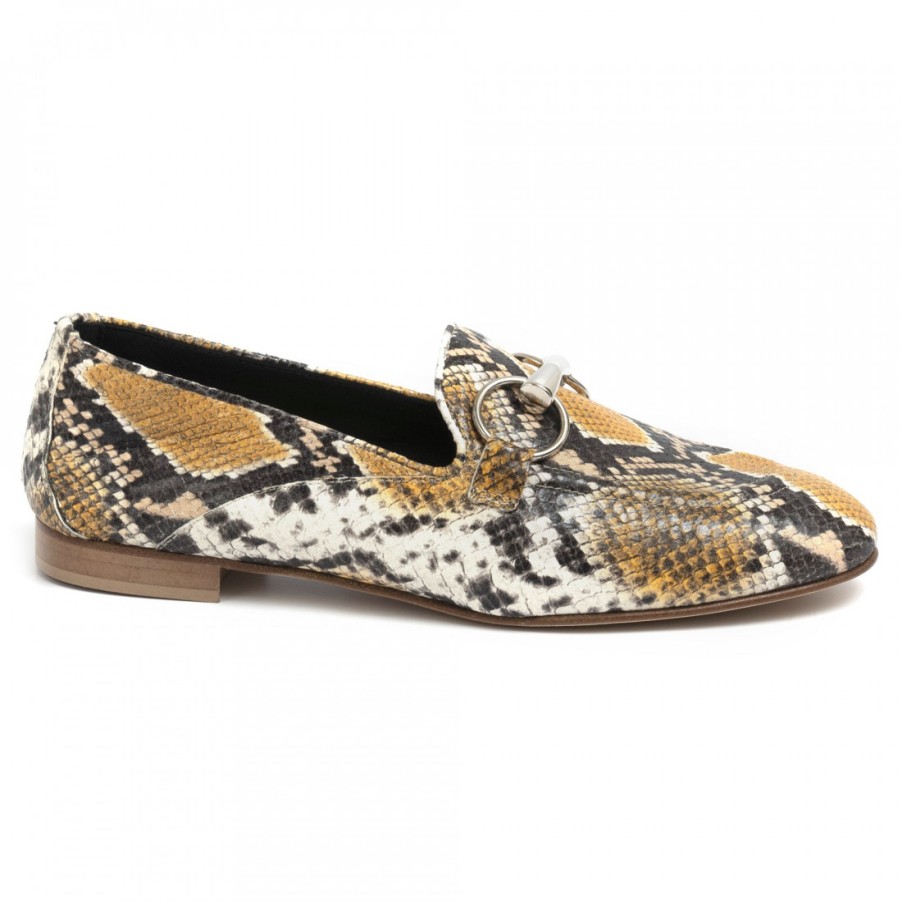 Frauen SANGIORGIO Slipper | Poesie Veneziane Mokassin Aus Gelbem Leder Mit Python-Print