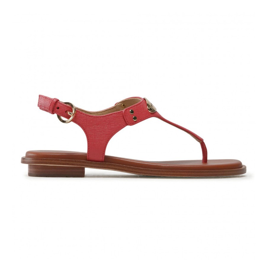 Frauen SANGIORGIO Sandalen | Michael Kors Plate Thong Flache Sandale Aus Rotem Leder