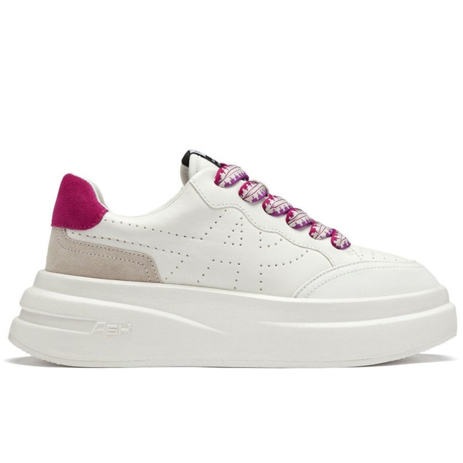 Frauen SANGIORGIO Turnschuhe | Ash Impuls Bis Damen-Sneaker In Weis Und Fuchsia Mit Gemusterten Schnursenkeln