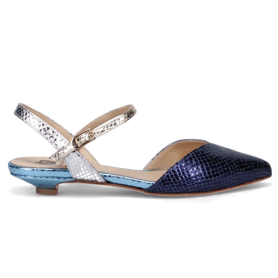 Frauen SANGIORGIO Pumps | Blauer Und Silberner Slingback Von L'Arianna Aus Leder Mit Python-Print