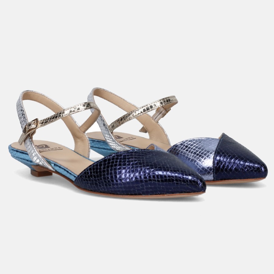 Frauen SANGIORGIO Pumps | Blauer Und Silberner Slingback Von L'Arianna Aus Leder Mit Python-Print