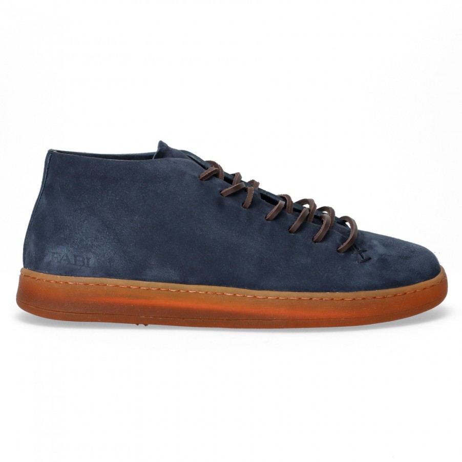 Manner SANGIORGIO Turnschuhe | Halbhoher Herren-Schnurschuh Von Fabi Henry Aus Blauem, Marineblauem Wildleder