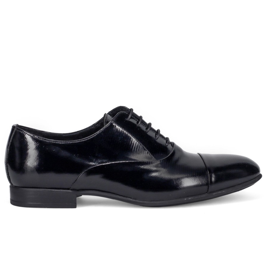 Manner SANGIORGIO Schnuren | Sangiorgio Herren-Oxford-Schuh Aus Schwarzem Lackleder