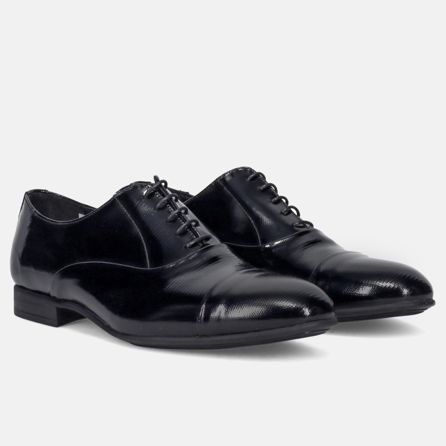 Manner SANGIORGIO Schnuren | Sangiorgio Herren-Oxford-Schuh Aus Schwarzem Lackleder