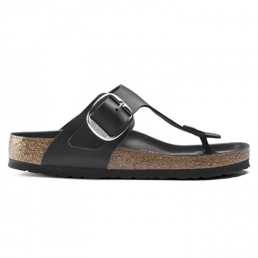 Frauen SANGIORGIO Sandalen | Birkenstock Gizeh Grose Schnalle Aus Schwarzem Geoltem Leder