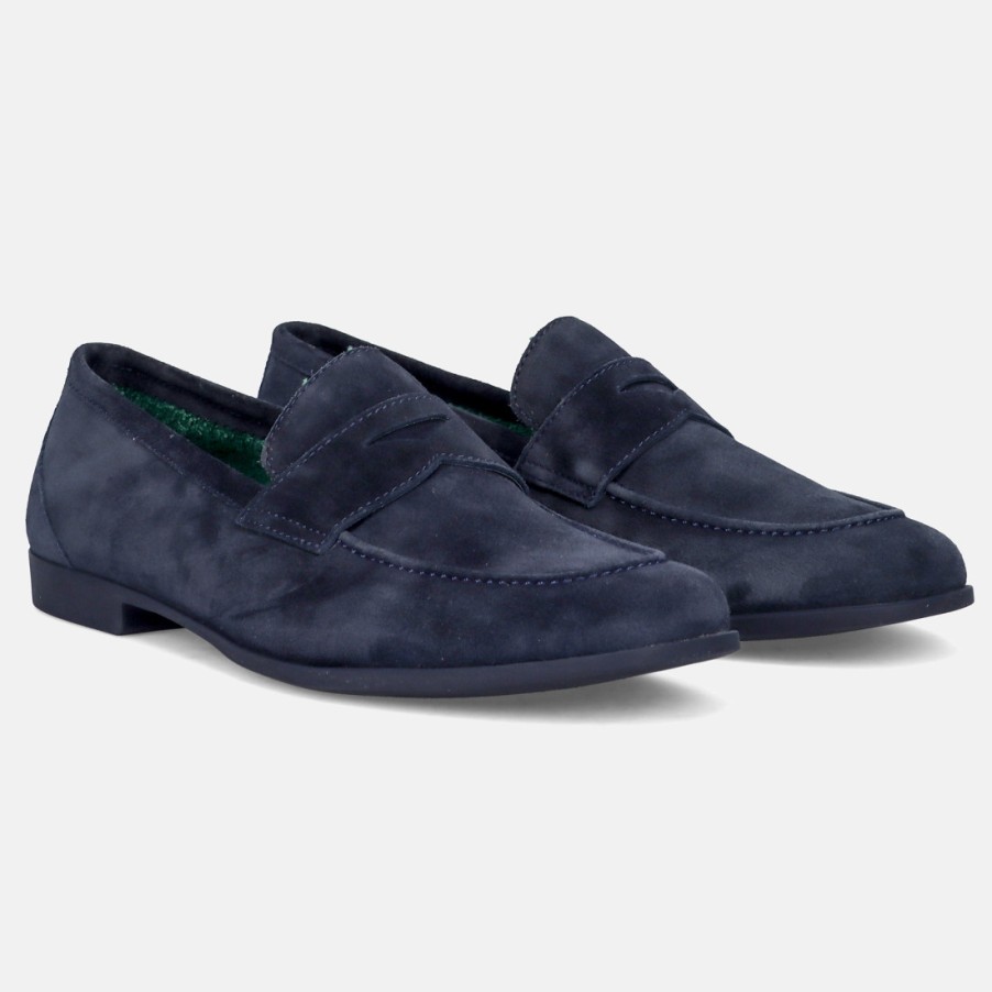 Manner SANGIORGIO Slipper | Fratelli Rossetti Yacht Portofino Blue Marine Wildleder Mokassin