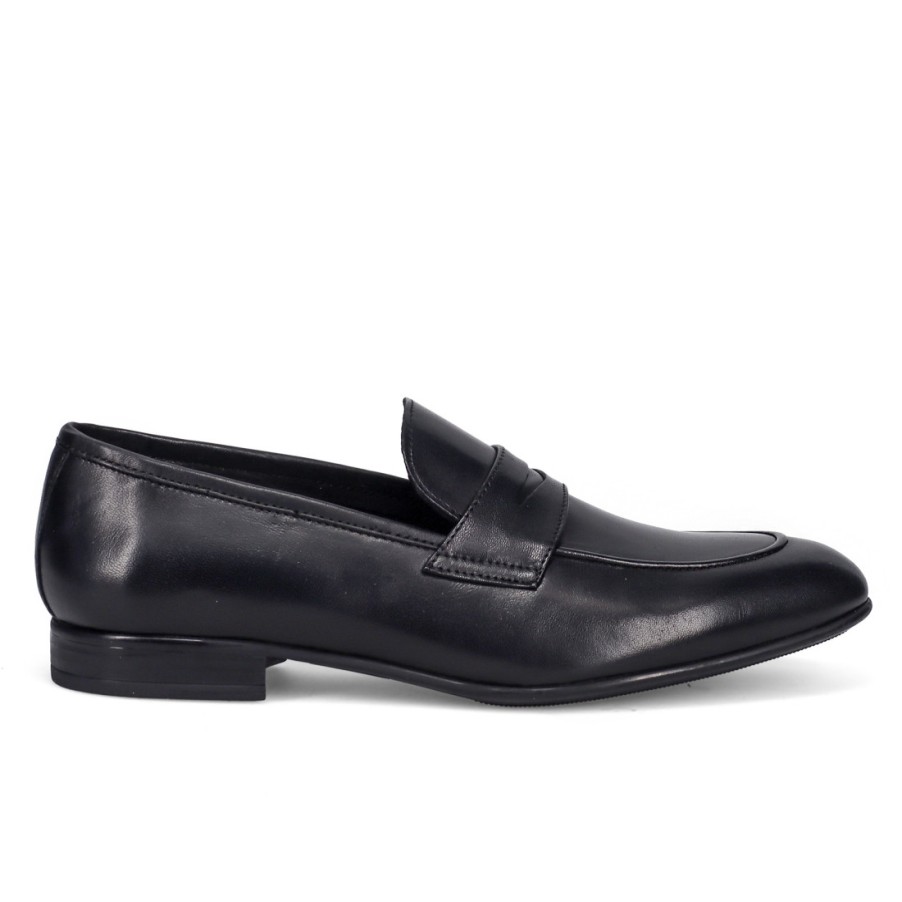 Manner SANGIORGIO Slipper | Sangiorgio Herren-Mokassin Aus Schwarzem Leder