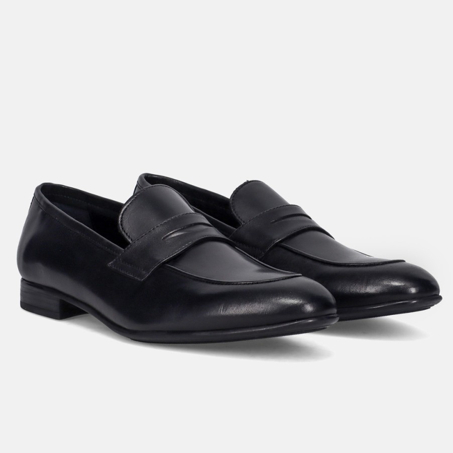 Manner SANGIORGIO Slipper | Sangiorgio Herren-Mokassin Aus Schwarzem Leder