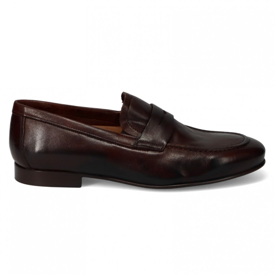 Manner SANGIORGIO Slipper | Sangiorgio Eleganter Mokassin Aus Dunkelbraunem, Weichem Leder