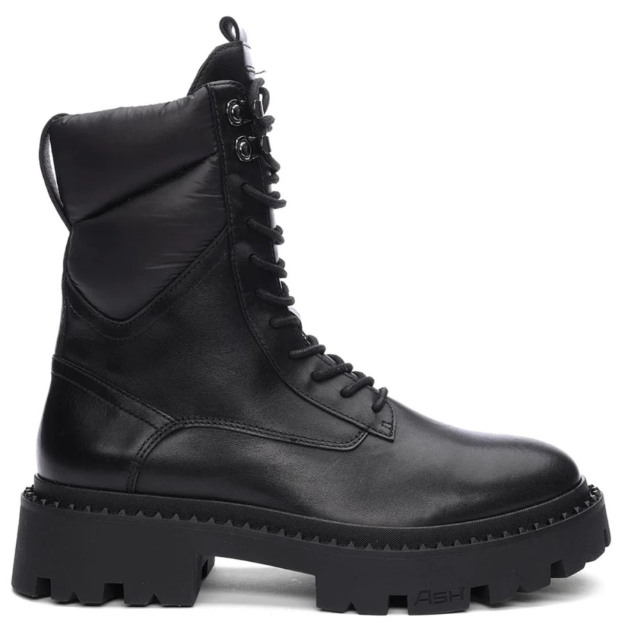 Frauen SANGIORGIO Militarstiefel | Ash Gotta Schnur-Kampfstiefelette Aus Schwarzem Leder