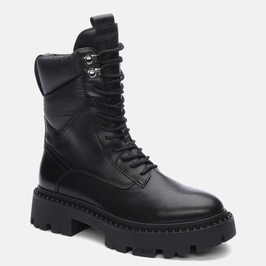 Frauen SANGIORGIO Militarstiefel | Ash Gotta Schnur-Kampfstiefelette Aus Schwarzem Leder