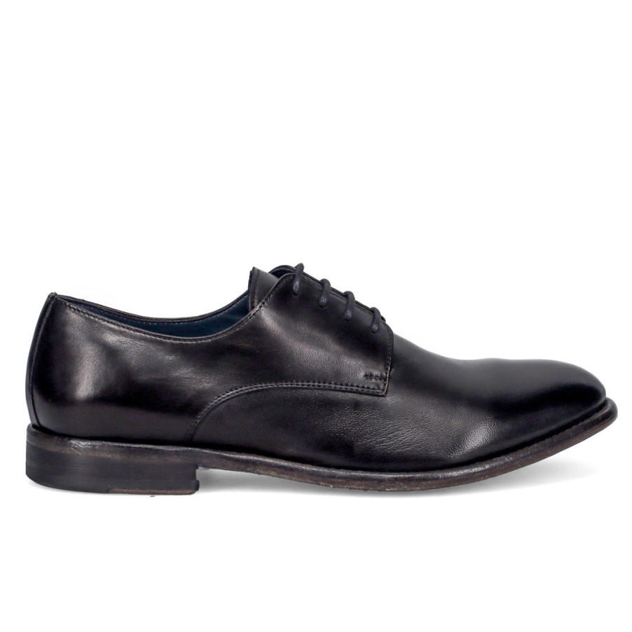 Manner SANGIORGIO Schnuren | Calpierre K030 Herren-Derby-Schuh Aus Schwarzem Leder