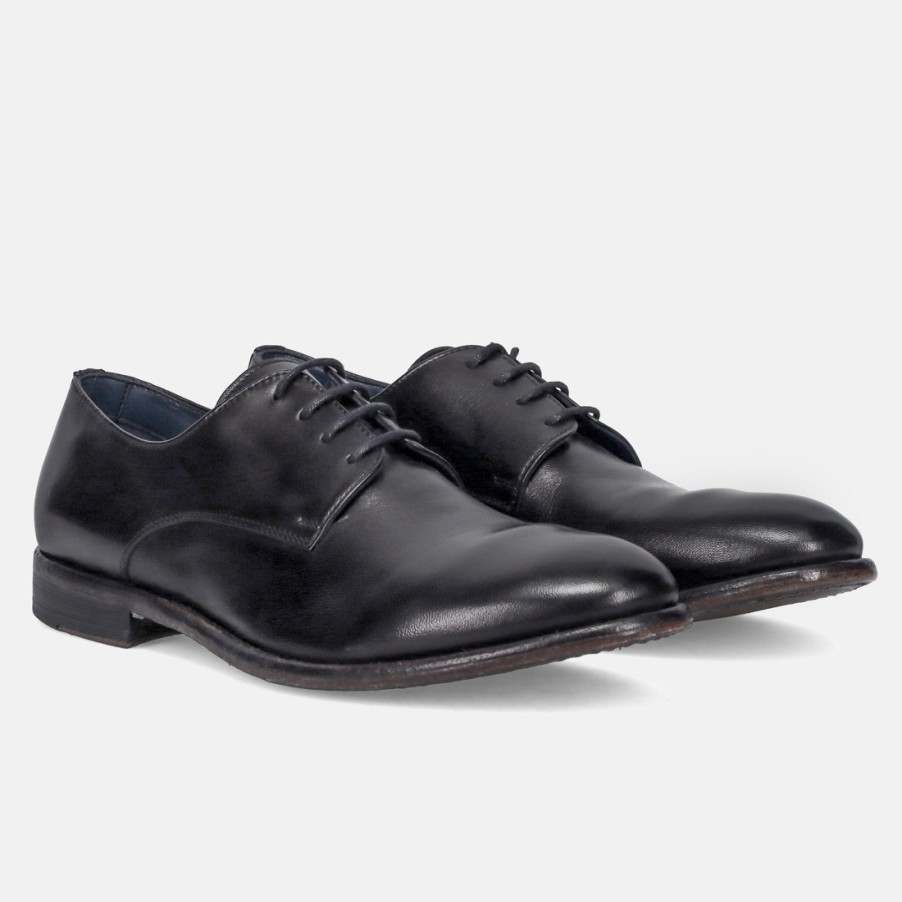 Manner SANGIORGIO Schnuren | Calpierre K030 Herren-Derby-Schuh Aus Schwarzem Leder